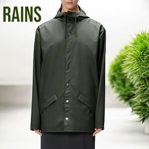 RAINS Gender Exclusive Lightweight Hooded Waterproof Rain Jacket in the Size S